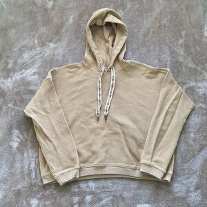 Aerie Tan Hooded Waffle Knit Long Sleeve Sweatshirt